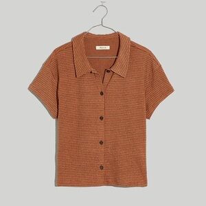 MADEWELL EARTHEN RED KNIT TEXTURED BUTTON-FRONT SHIRT TOP SIZE M